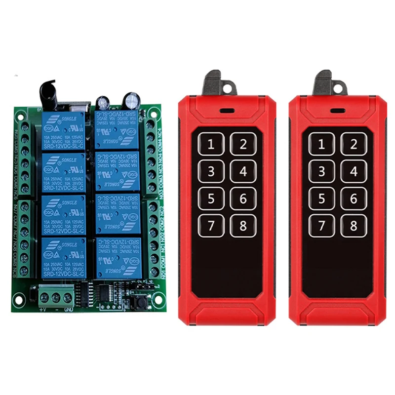 433MHZ DC 12V 24V 8CH RF Interruttore di telecomando senza fili Sistema di controllo remoto Ricevitore Trasmettitore industriale Relè 8CH