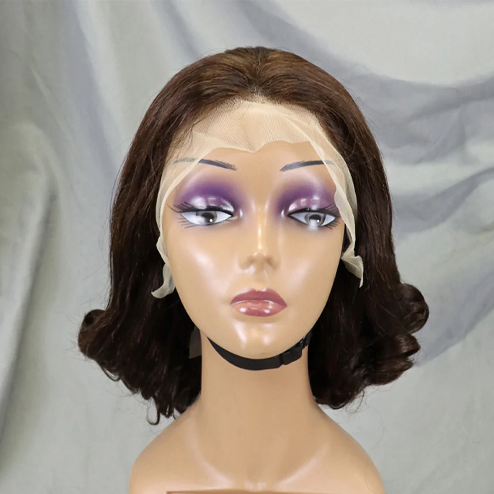 200% Density 14 Inches Loose Wave Fumi Bouncy Curly Wigs Real Human Hair  Double Drawn Hair Wigs 13x4  Lace Frontal Wigs