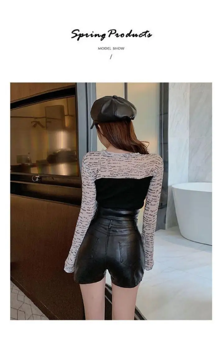 Trendy Women's PU Leather Shorts High Waist Button Ladies Slim Pockets Female Spring Black Sexy Stylish Shorts Trousers Woman