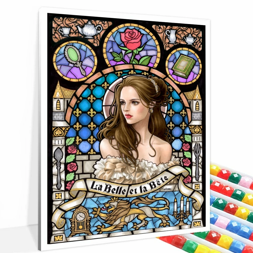 

Алмазная вышивка чудовище и красавица Белль, полноразмерная круглая вышивка крестиком, бриллиантовая картина из мультфильма Диснея, украшение для дома