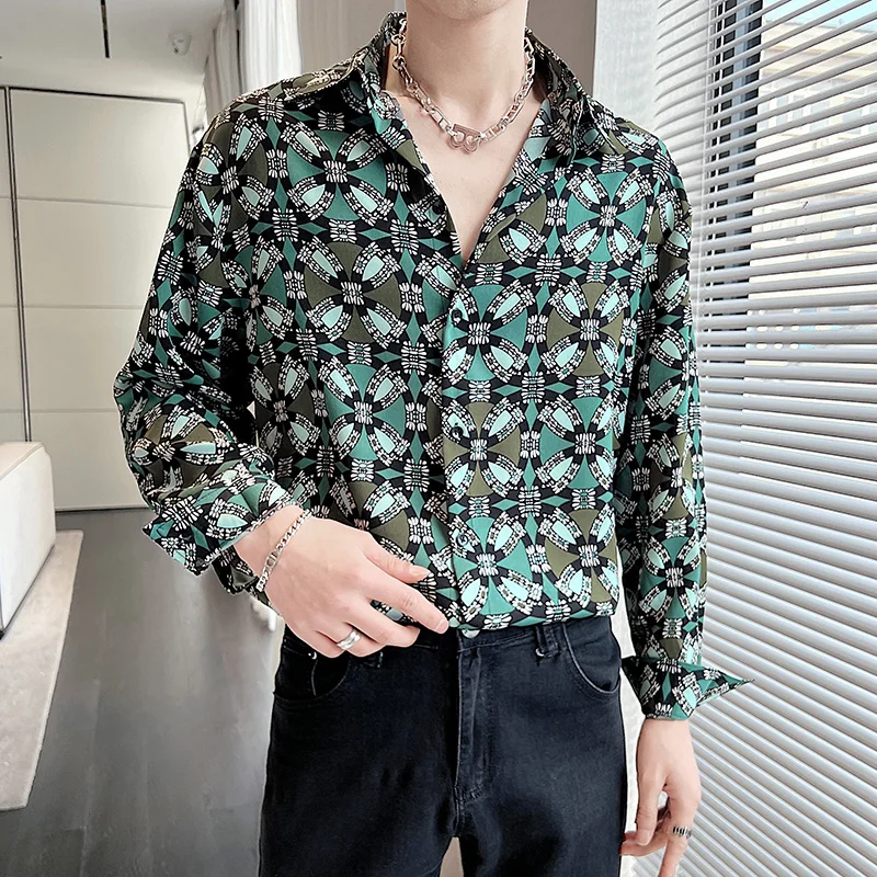 長袖シャツ メンズ 水墨画調プリント ルーズフィット 水彩アートプリント クルーネック 長袖 メンズ Tシャツ
