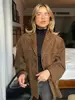 Autumn Brown Suede Jacket With Lapel Woman Casual Single Breasted Pocket Long Sleeve Short Coat 2024 Lady High Street Outwear 1