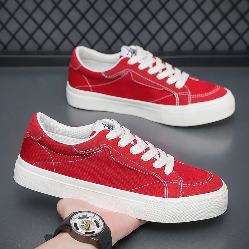 

Fashion Red Men's Vulcanized Sneakers 2024 Spring New Arrivals Espadrilles Men Casual Shoes Comfort Low Cut Men's Canvas Sneaker