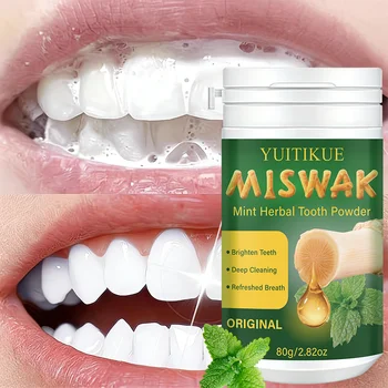 YUITIKUE Miswak Mint Herbal Tooth Powder | Brighten Teeth & Deep Cleaning for Refreshed Breath | Original Formula 80g 1