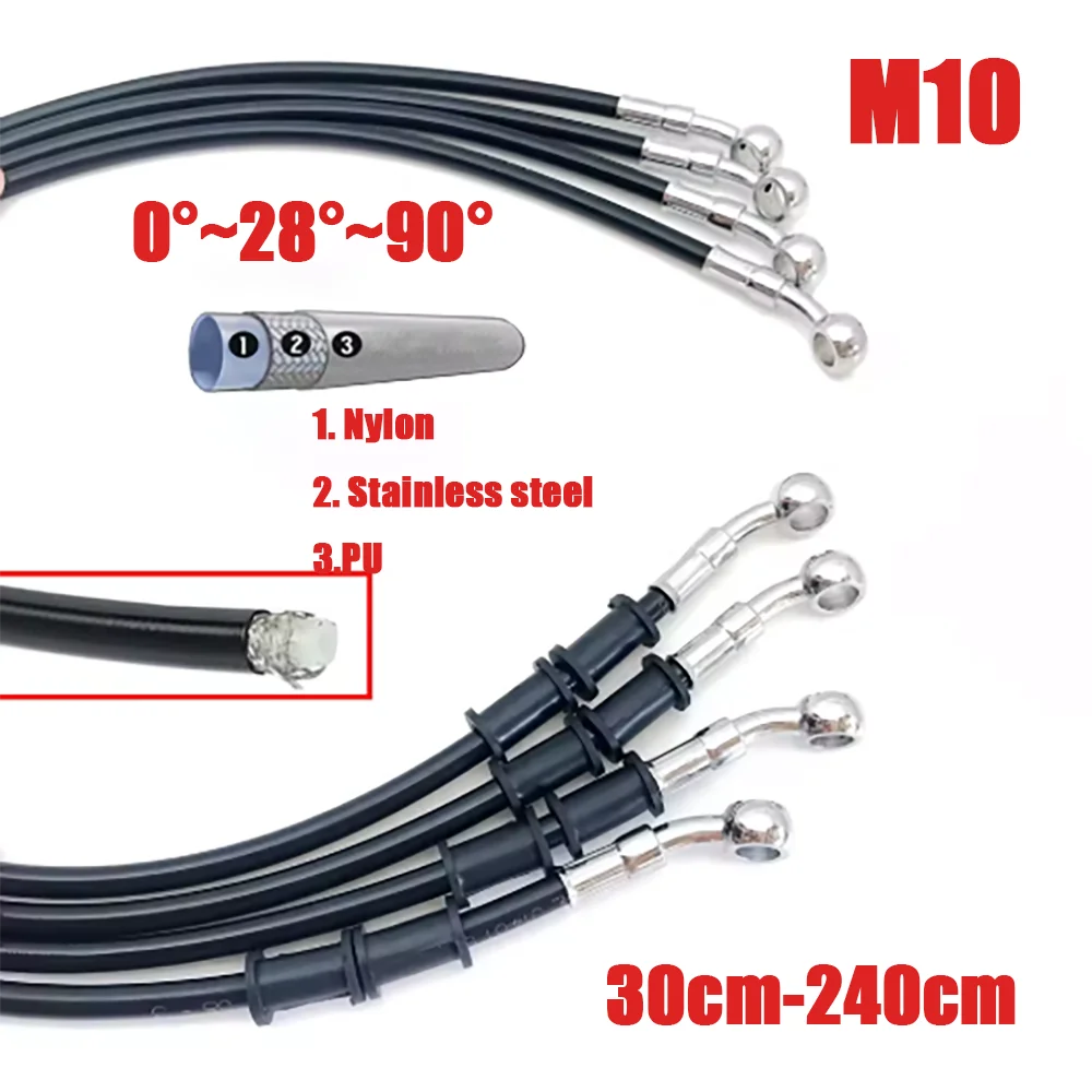 Black 30cm-240cm Motorcycle Brake Oil Hose Brake Line Universal Motorbike Stainless Steel Braided Pipeline Latiguillo Fren Moto