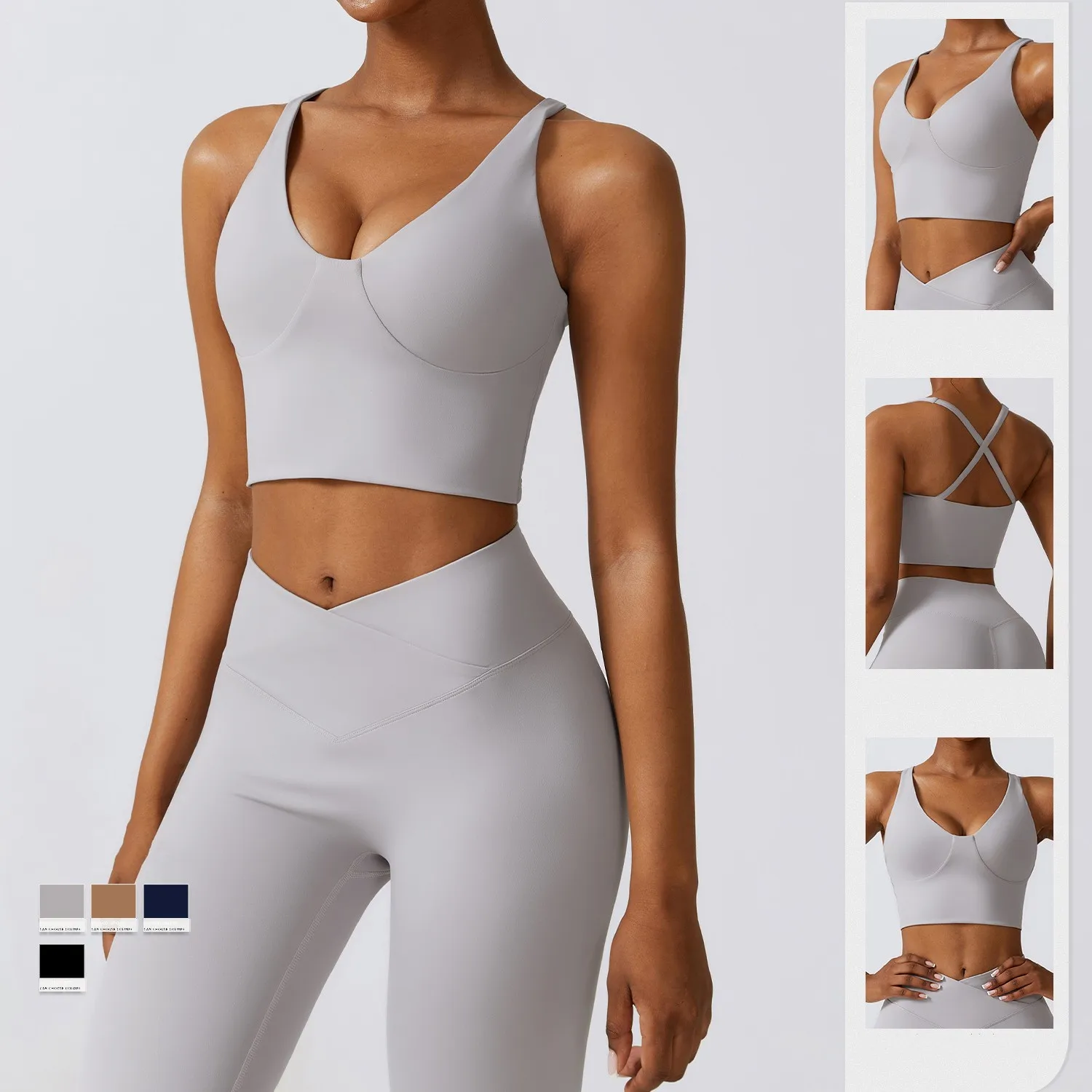 

Women's Crossover Straps Curved Shockproof Nude Yoga Bra Gym Quick-drying Breathable Running Push-up Stretch Skinny Sportswear