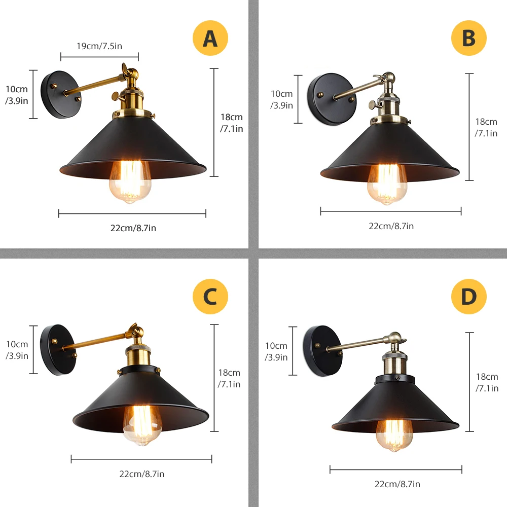 Vintage Wall Lamp Retro Indoor Lighting Knob switch wall light Retro Black White cover Bedside Lamps E27 For Home Wall sconce