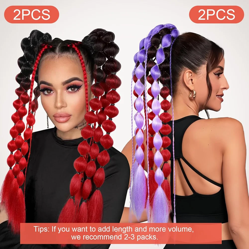 24 Inch Synthetic Ponytail Extension Corlorful Bubble Braid Long Lantern Braided Ponytail Hair Tie Straight Hairpieces for Women