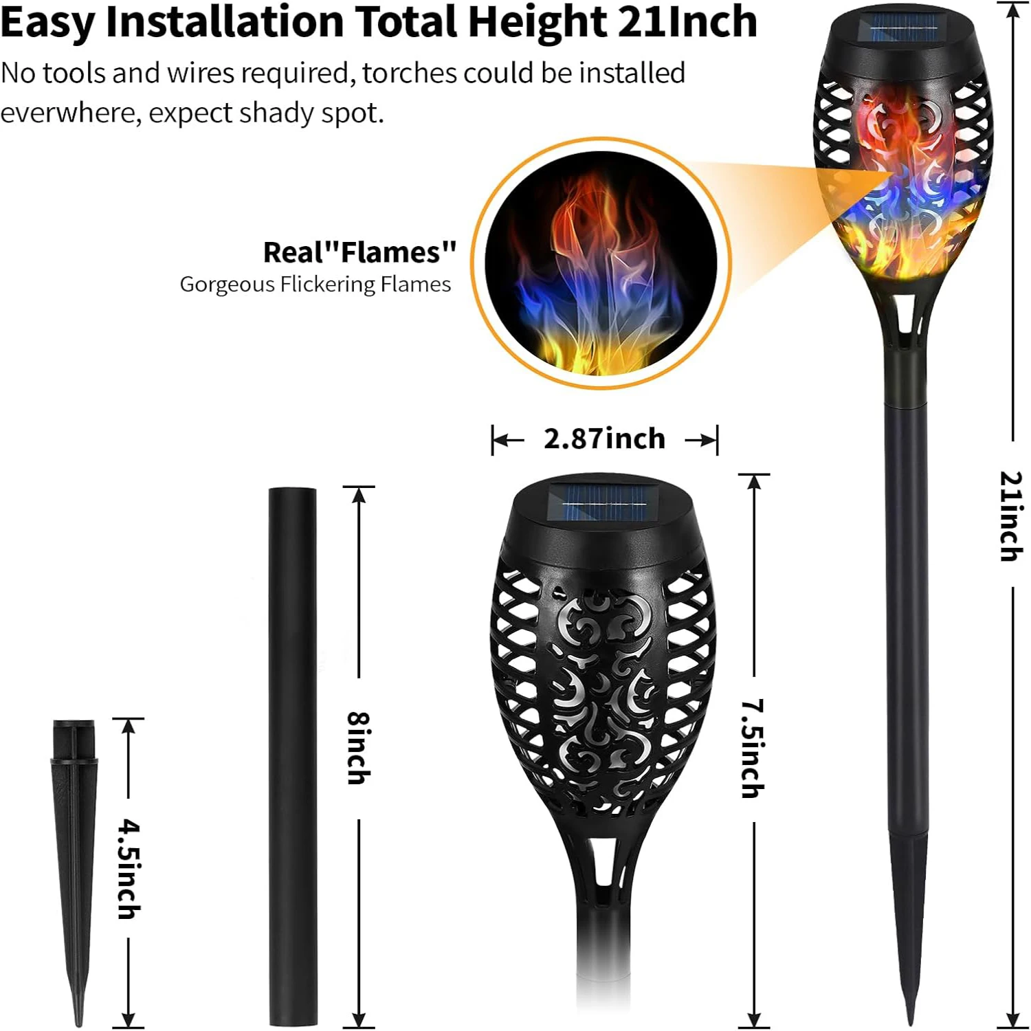 Solar Torch Lights 2/4/6/8/12 Pack with Colorful Flickering Flame Light Waterpro