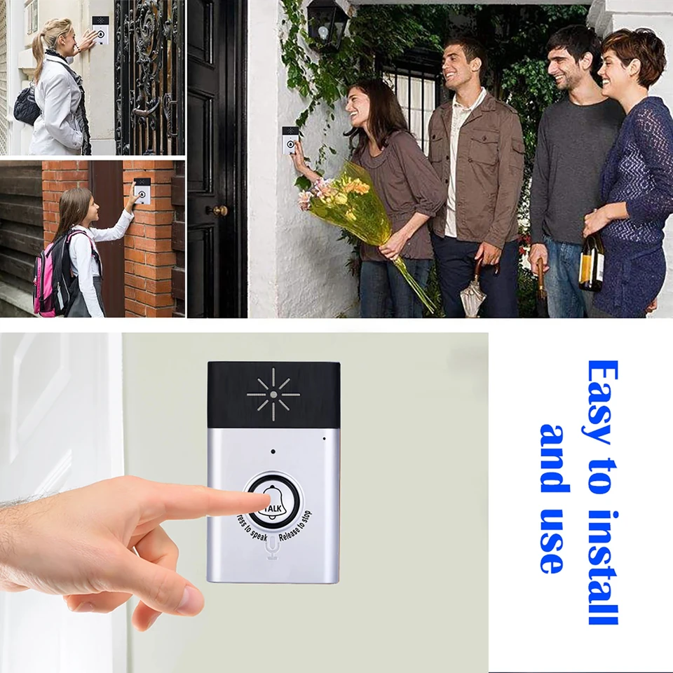 Wireless Voice Intercom Doorbell 2-way Talk Monitor with 1*Outdoor Unit Button 1* Indoor Unit Receiver Home Security Door Bell