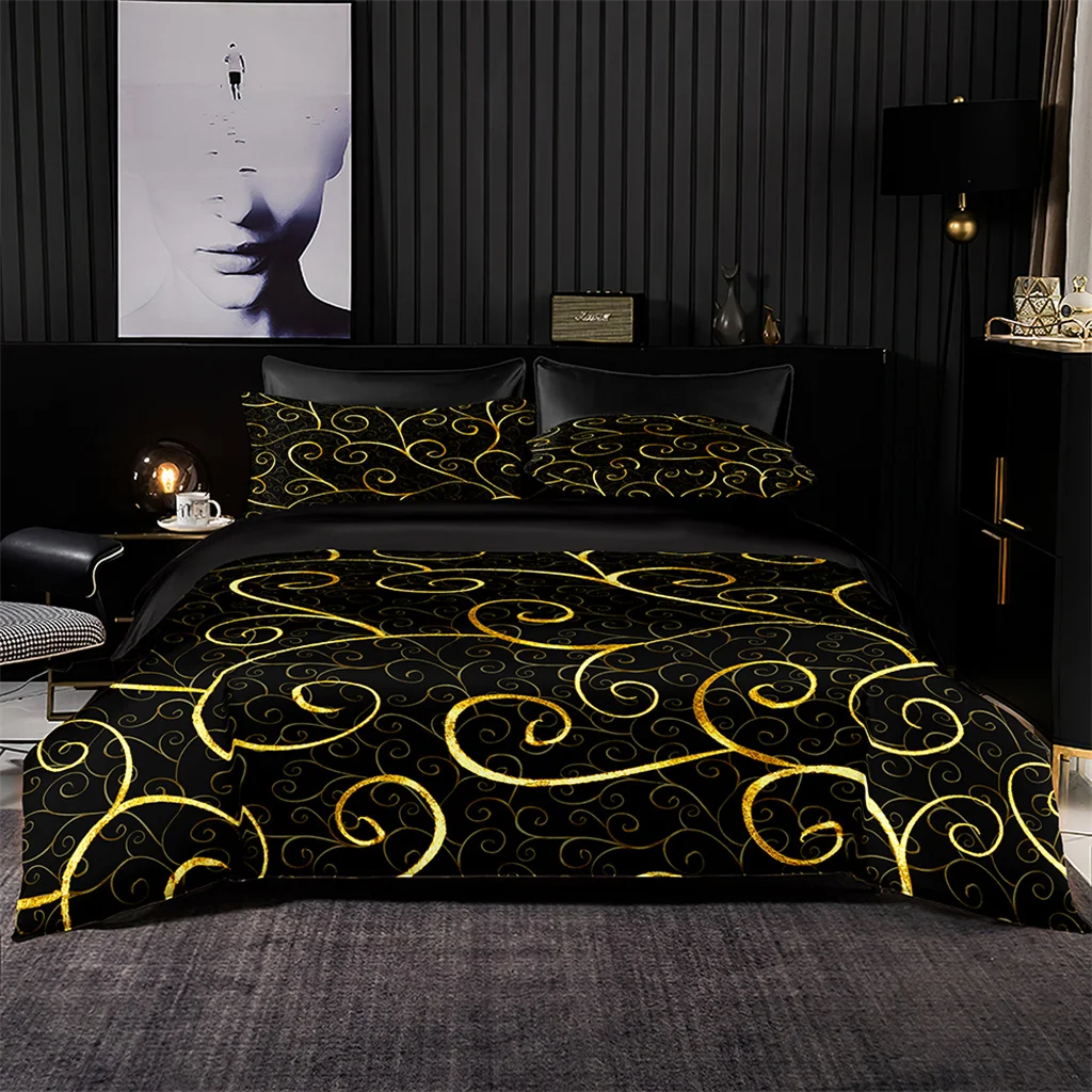 Luxury Gold Black Minimalist Durex On Sale Quilt 3Pcs King Full Size Duvet Cover Bedding Linen Set Bedspread 200x200 240x220