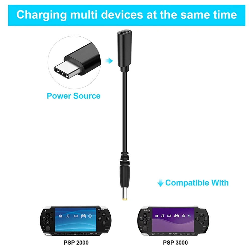 Für PSP USB C Typ-C Ladegerät Adapter Konverter Typ C Zu Für PSP1000/2000/3000 Spiel DC Jack Stecker zu USB-C Lade Adapter Kabel – Detail 4