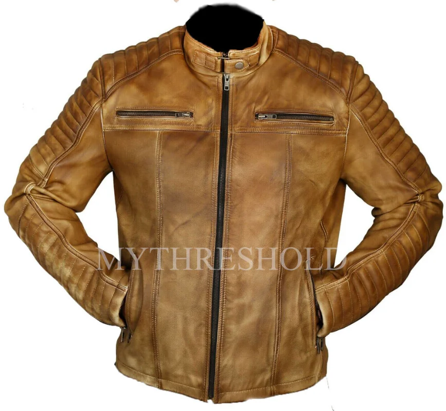 

Men Leather Jacket Club Vintage Motorcyclist Jacket Cafe Racer Slim Vintage Outwear