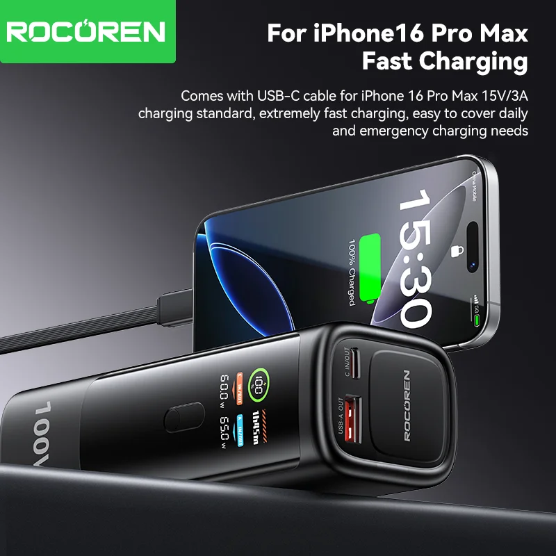 Rocoren 100W Power Bank 20000mAh Built-in Type C Cable Fast Charge Portable External Battery Charger PowerBank for Laptop Phone Best Sellers In Phones Accessories Rocoren 100W Power Bank 20000mAh Built-in Type C Cable Fast Charge Portable External Battery Charger PowerBank for Laptop Phone Best Sellers In Phones Accessories