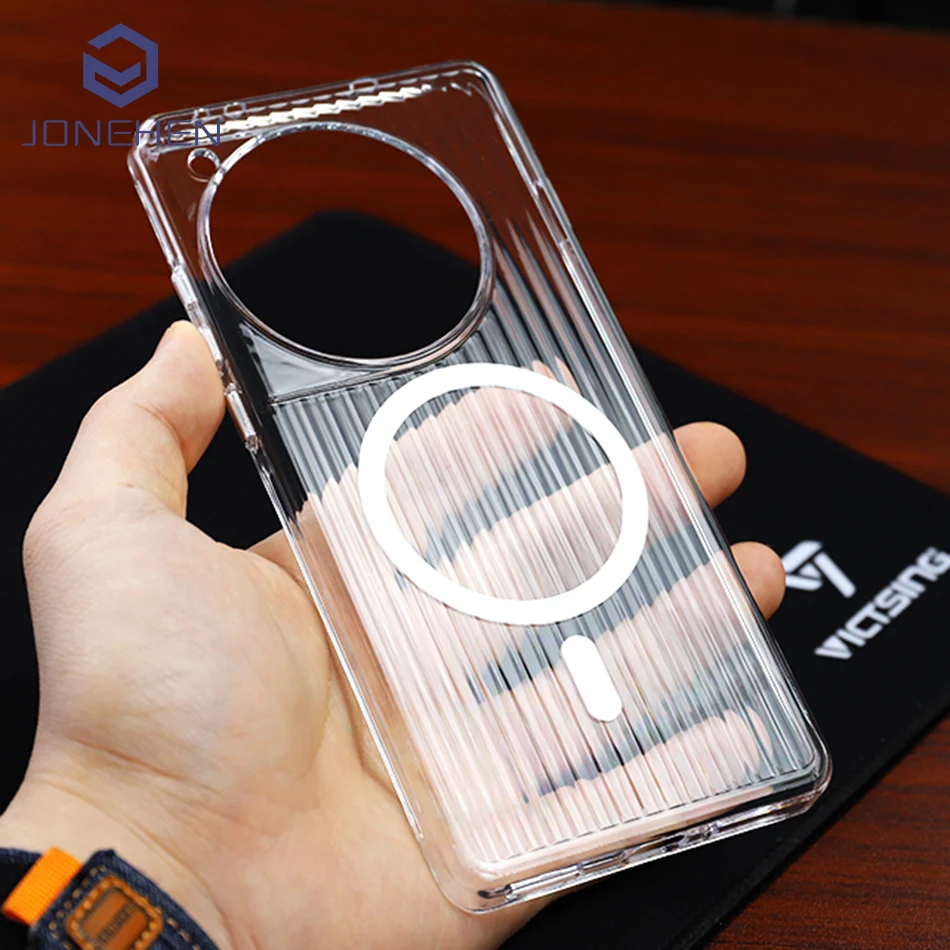 Magnetic Corrugated Pattern Matte Case with Wireless Charging Compatibility - Clear Cover