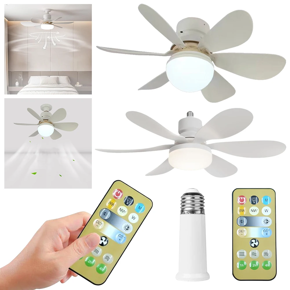 

E26/27 Socket Fan LED Light 40W/30W 3 Speeds Ceiling Fan with Light&Remote Dimmable Light Bulb for Bedroom Kitchen Garage