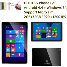 Dual System 3G Phone Call 10.1'' 2GB DDR3+32G Android 4.4 + Windows 8.1 Tablet PC HD10 3G Micro SIM Two Cameras 1920 x1200 IPS