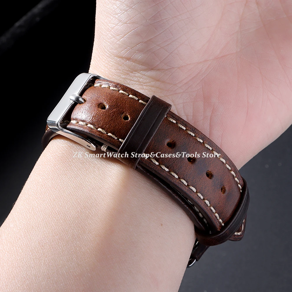 18mm 19mm 20mm 21mm 22mm für Omega Vintage Öl-Wachs-Leder Uhrenarmband Braun Dornschließe Oberschicht Rindsleder Uhrenband Zubehör – Detail 6