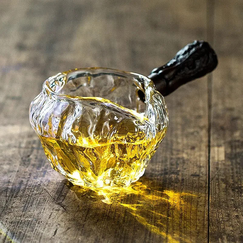 Glass Tea Serving Pitcher Decanter, Wooden Handle, Chinese Gongfu Chahai Tea Pitcher Glass Tea Cup Coffee Milk Pot