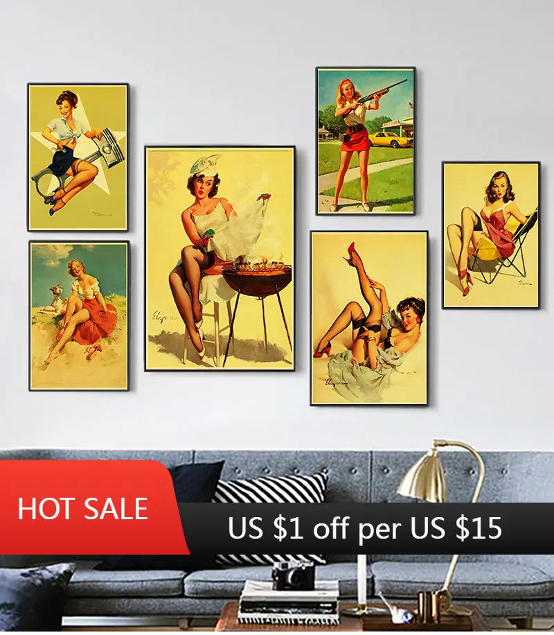 Vinatge World War Ii Sexy Pin Up Girl Retro Poster Canvas Paper Stampato Sexy Lady Art Poster E Stampe Wall Sticker Decor A734