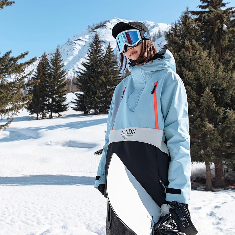 NANDN Ski Suit Women's Veneer Double Board Hooded Windproof Warm Waterproof Wind Outdoor Suit Men's Winter Snow