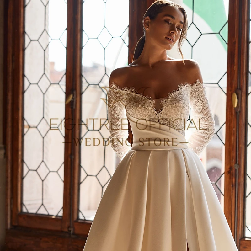 Eightree Elegant A-Line Wedding Dresses Long Sleeve Sweetheart Lace Bridal Dress Princess White Wedding Prom Gowns Customized