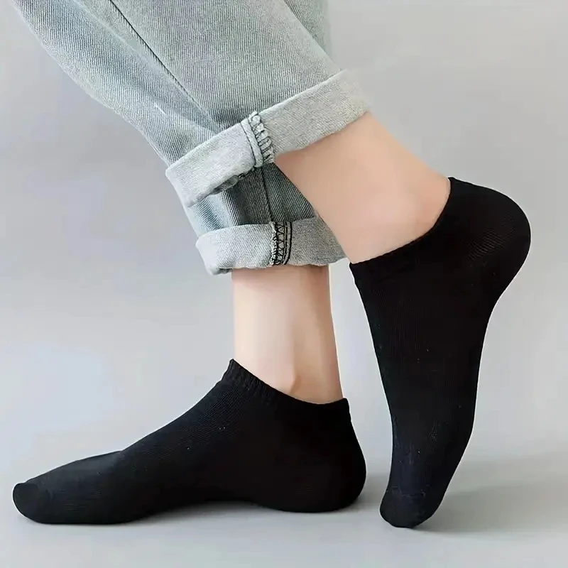 Calcetines deportivos transpirables para mujer, medias tobilleras de algodón,  cómodas, informales, Color sólido, tallas 36-44, blancas y negras, 10 pares  - AliExpress