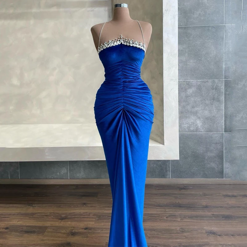 

UZN Formal Velvet Mermaid Prom Dress Beadings Spaghetti Strap Saudi Arabia Evening Dress Robe De Bal Arabic Prom Gowns Plus Size