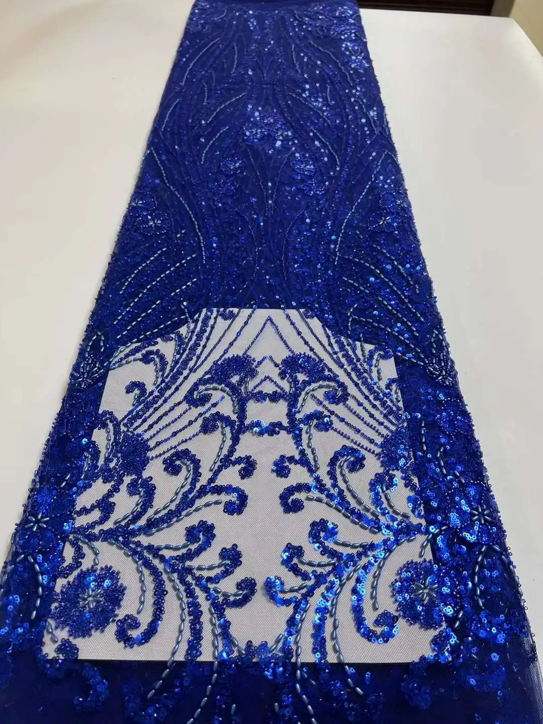 

High Quality Beaded Lace Fabrics 2024 Glitter Sequence Luxury Handmade Beads French Mesh Sewing Material New African Tulle Net