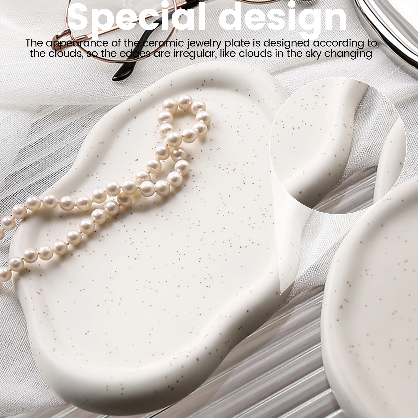 Ceramic Jewelry Tray Decorative Jewelry Dish Tray Cloud Shaped Trinket Minimalist Ceramic Trinket Reusable