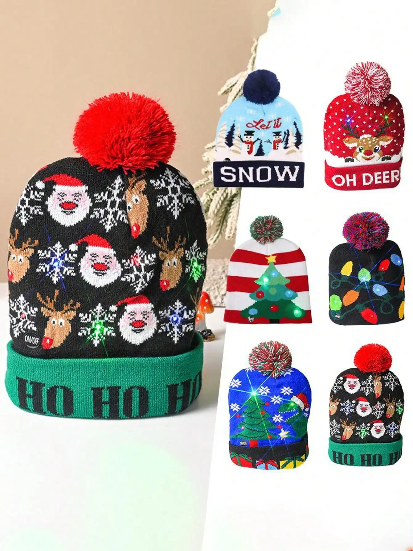 1pc Knitted Christmas Hat Santa Hat LED Light New Year Party Gift New Year Christmas Eve Accessories Decoration