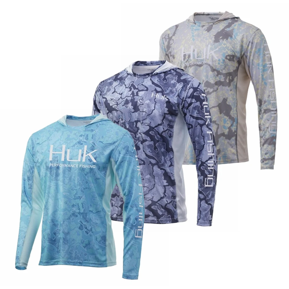

HUK Hooded Fishing Clothing Performance Long Sleeve Tops Summer Fishing Wear Outdoor Breathable Sun Protection Fishing Shirts