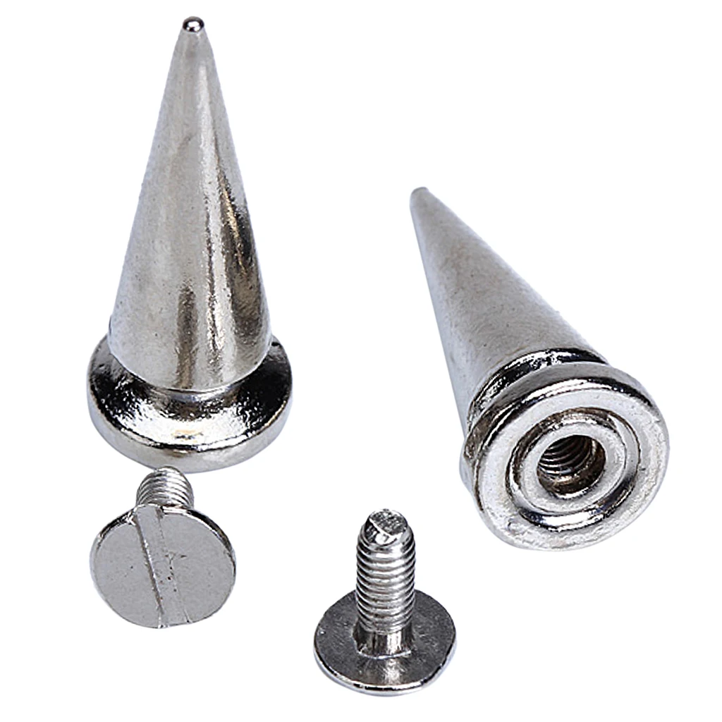Metal Cone Stud Punk Belt Bag Leathercraft Clothes Rivet Silver, 10 Sets