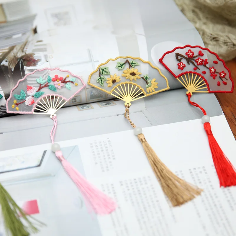 Bookmarks Cross stitch Fan Tassel DIY Embroidery Exquisite Needle Minder Kit Threads Knitting Fabric Needlework Decor Jewelry