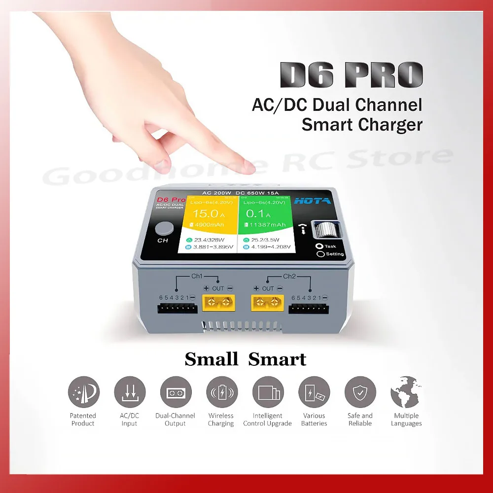 Caricabatterie Intelligente Hota D6 Pro Ein Doppel Kanal 15A, Ac 200W/Dc 650W, Adatto Per Moduli Aeronautici, Batterie Al Litio