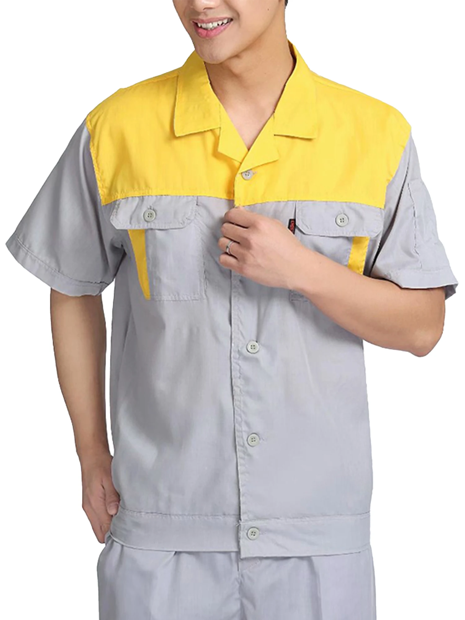 US Men Work Shirt Color Block Motor Mechanic Uniform Industrial Workwear  Uniform