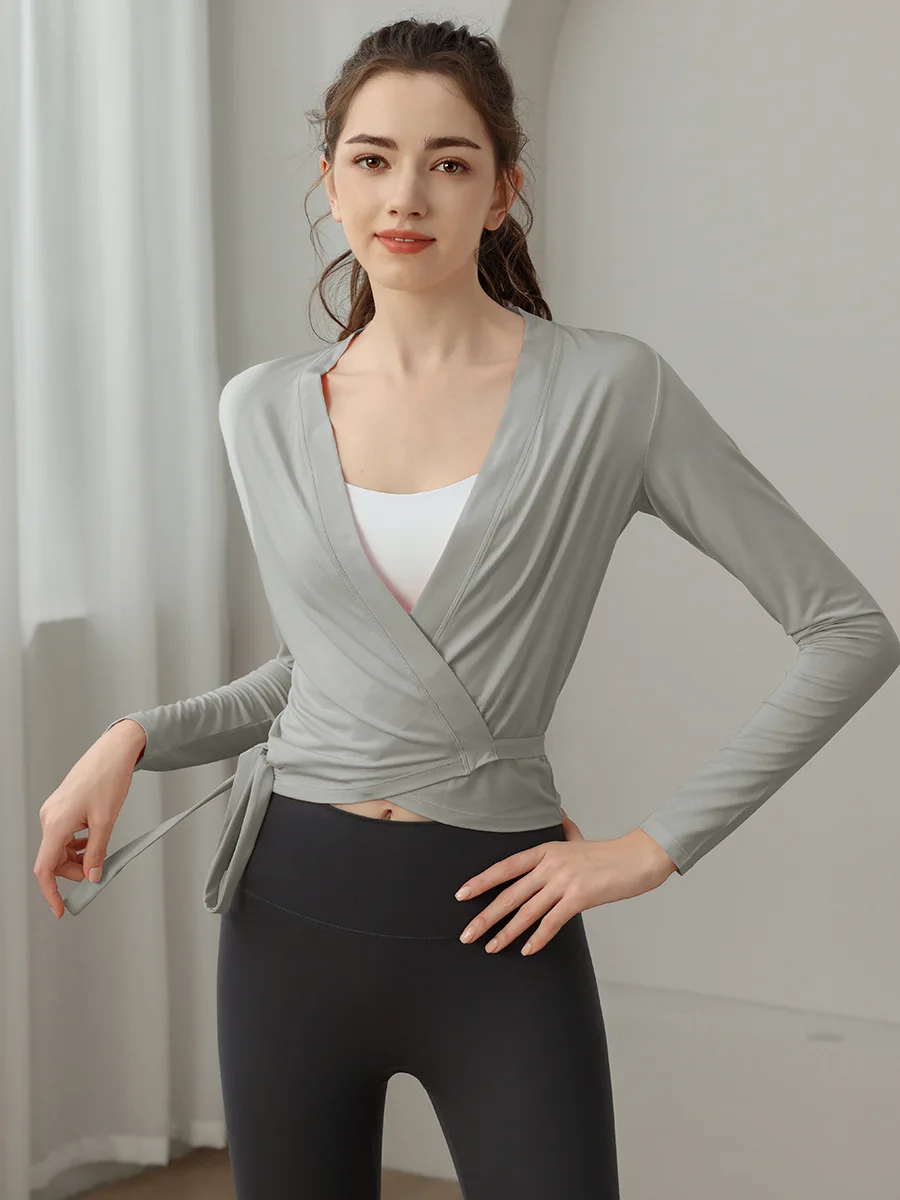 Slim Long Sleeve Lace-Up Open-front Shirt Yoga Tops Quick Dry Breathable Outdoor Sportswear Fitness Gym Running Women Sport