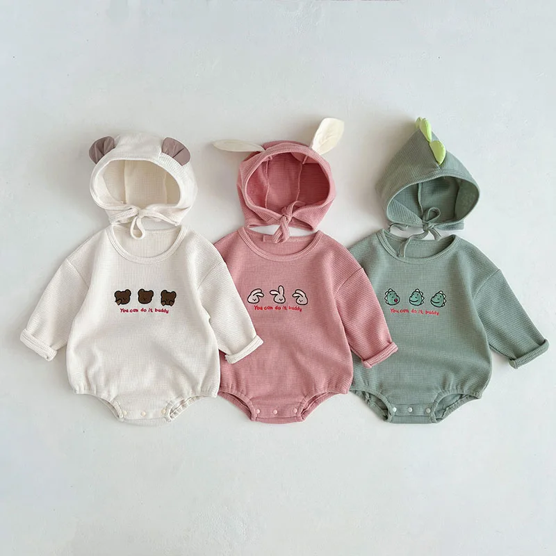 

MILANCEL 2023 Spring Baby Clothes Toddler Girls Bodysuits Waffle Boys Bodysuit Animal Embroidery Infant One Piece