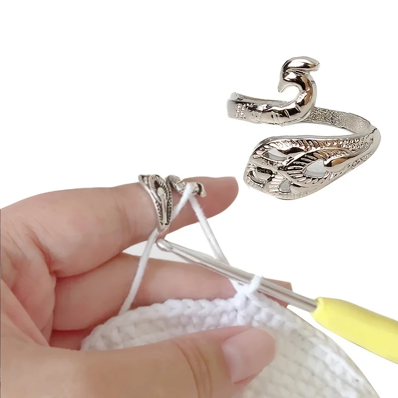 DIY Handmade Knitting Ring Loop Crochet Finger Thimble Yarn Guides Adjustable Open Fingering Tools