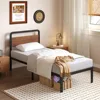 Twin Bed Frames with Mahogany Wood Headboard, 14 Inch Twin Bed Frame No Box Spring Needed Support Up to 2500 lbs, Noise Free 1
