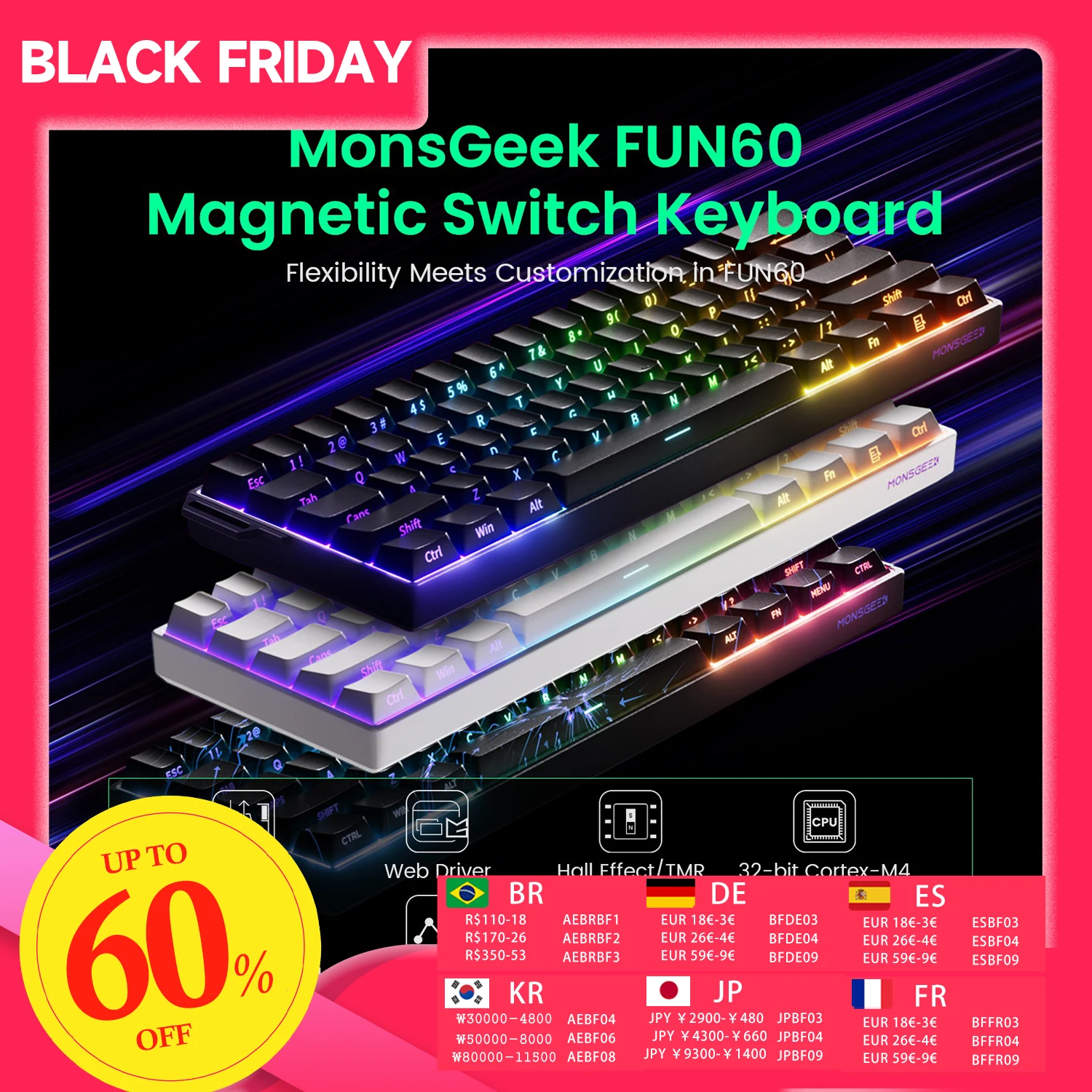 Akko MonsGeek FUN60 Mechanical Keyboard Magnetic Switch 60% Gaming Keyboards Rapid Trigger 0.01mm 8K ARGB HE/TMR Custom Keyboard