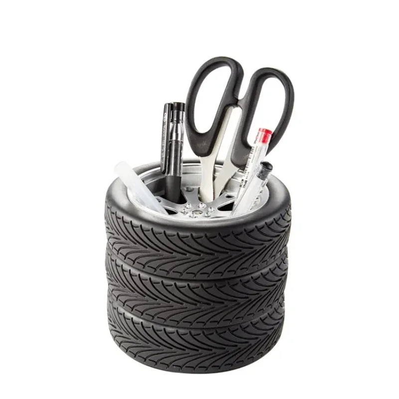 다기능 차량 휠 펜꽂이 연필 정리함, PP 플라스틱 펜 포트 보관 스탠드, 타이어 어셈블리, 데스크탑 필통