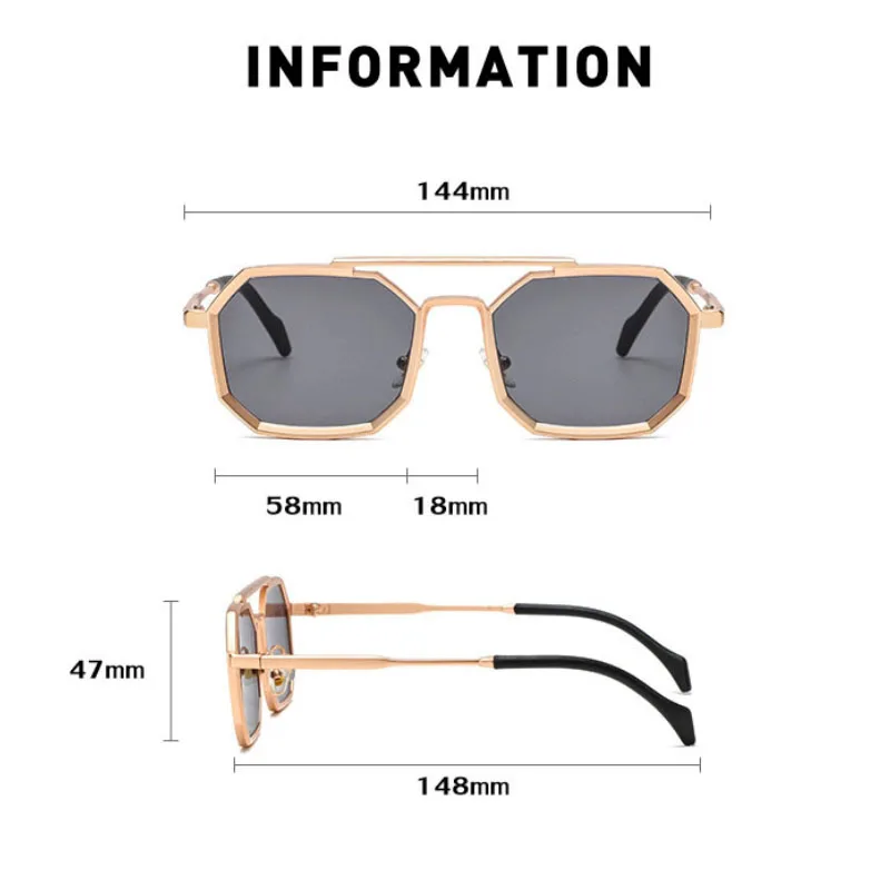 Lunettes De Soleil Rectangulaires Dorées - Tendance Moderne Unisexe - Neuf Sans étiquette