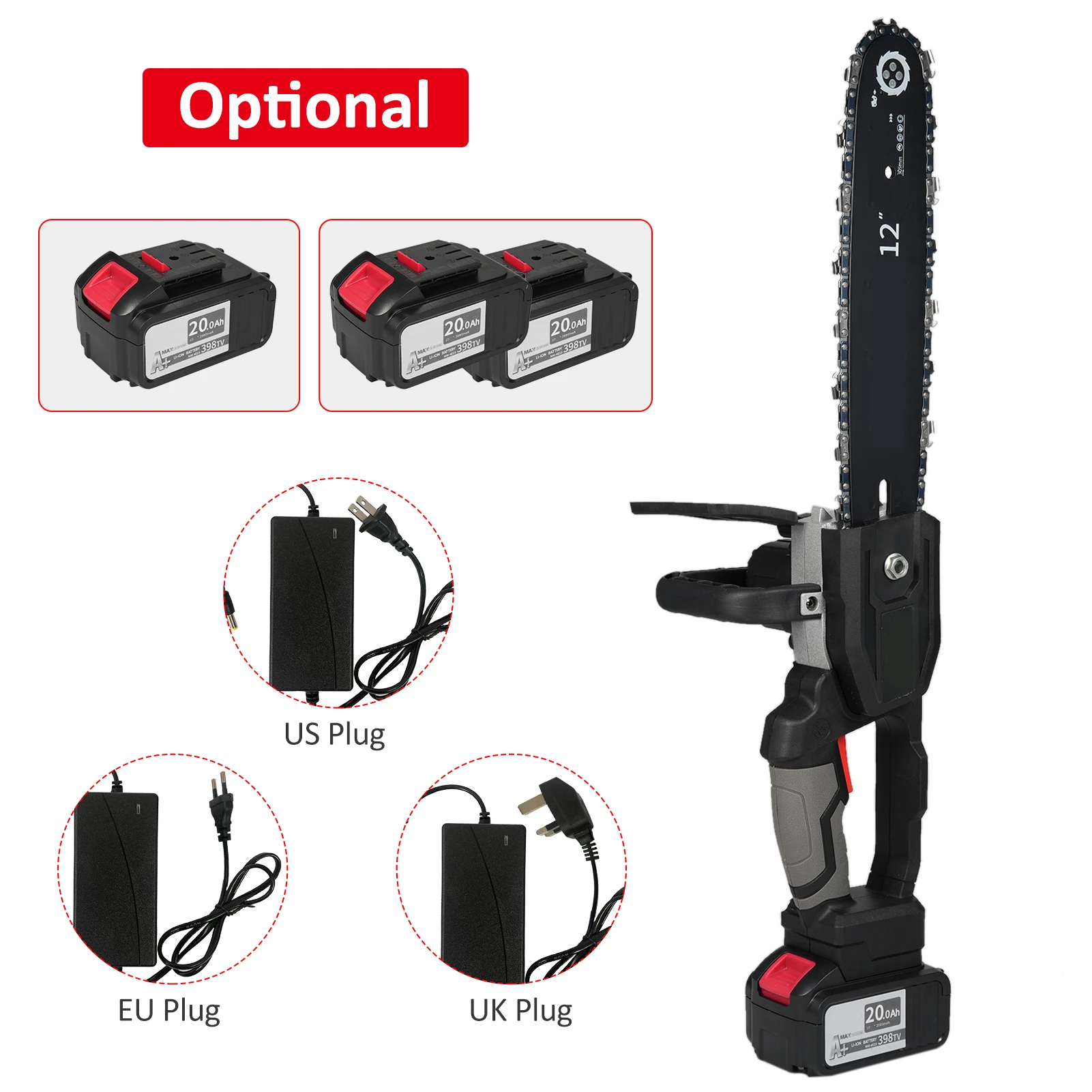 Seesii Battery Chainsaw Cordless 12-inch, Hand Held Chain Saw, 12-in Portable Chainsaw Battery Powered Chain Saws for Trees Wood Cutting, 2 * 4.0Ah Battery and Charger Included