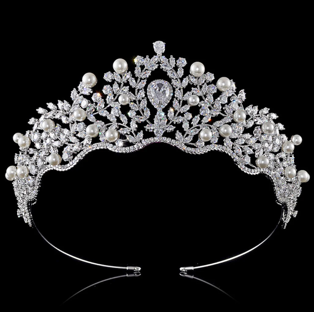 

Luxury Tiaras For Wedding Hair Accessories Zirconia Pear Bride Crown Tiara For Quinceanera Women Prom Pageant Bride Headdress