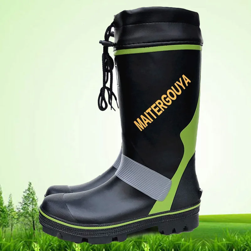 Waterproof High Rain Boots, Hunting Fishing Boots, Steel Spikes Sole Rubber Shoes, Men Women Hiking Working Fishing Shoes