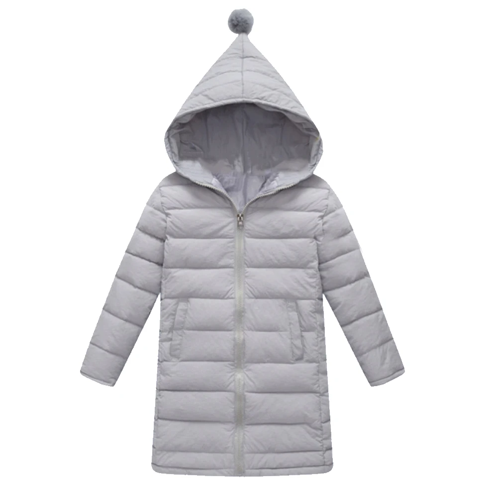 

Girls Long Padded Coat Winter Lightweight Warm Down Cotton Jacket Hooded Full-zipper Children's Windproof Outerwear Overcoat