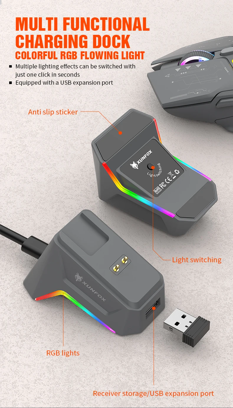 XUNFOX H2 Bluetooth Wireless Mouse Laptop Desktop Home Office Magnetic Fast Charging Luminous Mouse