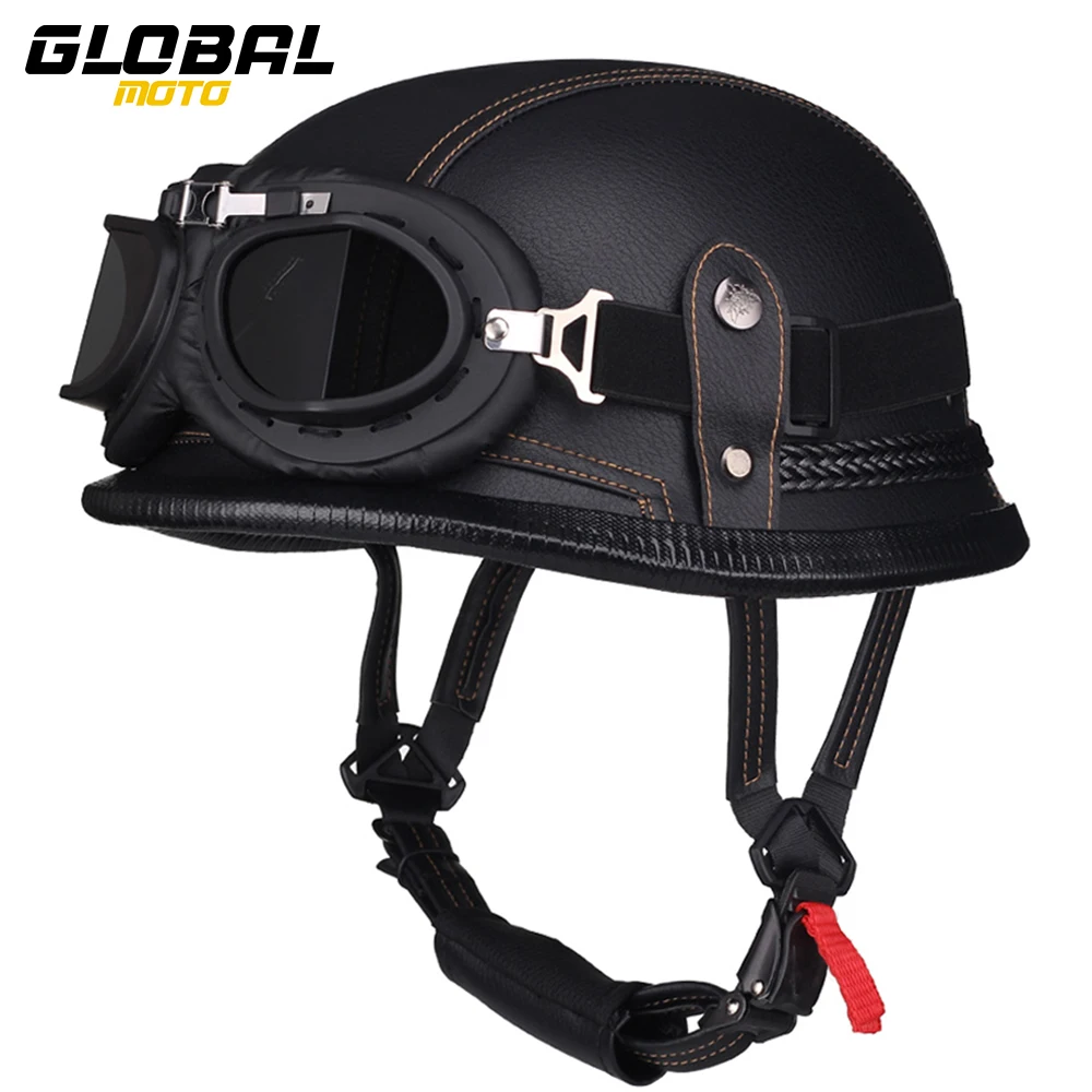 

PU Leather Motorcycle Helmet Men Women Casco Moto Retro Vintage Cruiser Chopper Scooter Racing And Cycling Safety Helmet M-XL