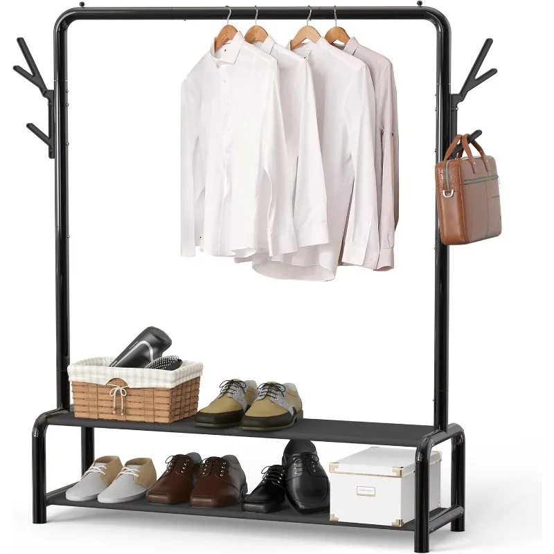 Garment Rack with Storage Shelves and Coat/Hat Hanging Hooks 1